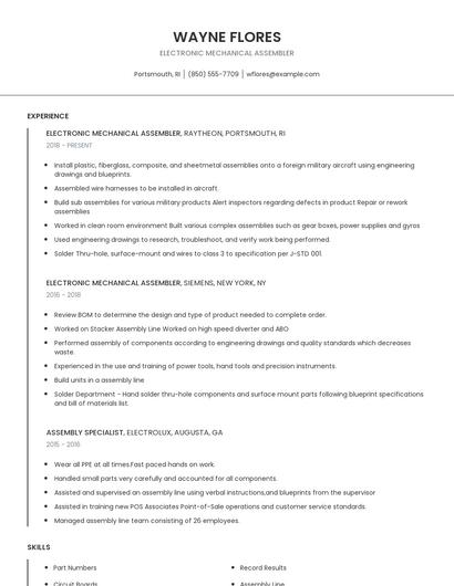 Electronic Mechanical Assembler Resume