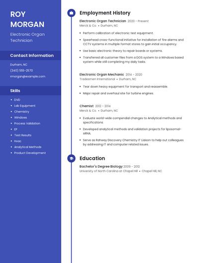 Electronic Organ Technician Resume