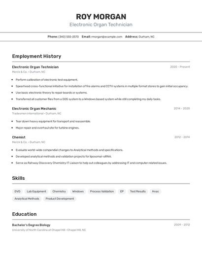 Electronic Organ Technician Resume