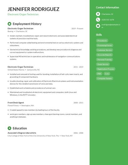 Electronic Organ Technician Resume