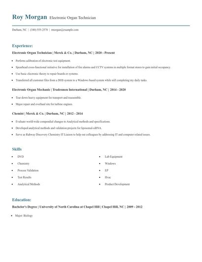 Electronic Organ Technician Resume