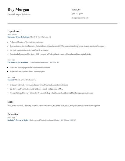 Electronic Organ Technician Resume