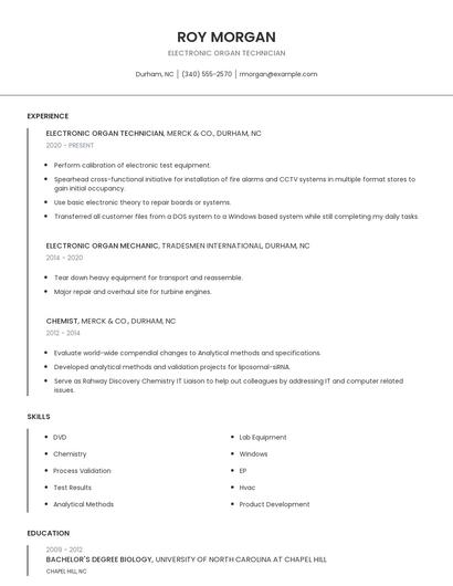 Electronic Organ Technician Resume