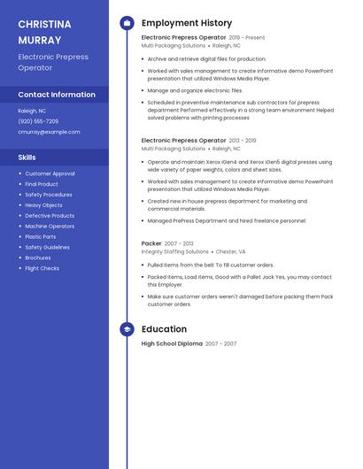 Electronic Prepress Operator Resume