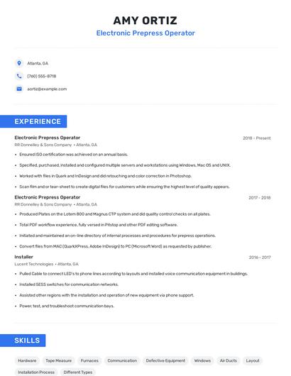 Electronic Prepress Operator Resume