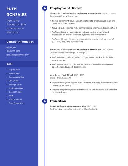 Electronic Production Line Maintenance Mechanic Resume