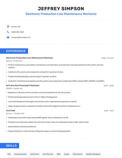 Electronic Production Line Maintenance Mechanic Resume