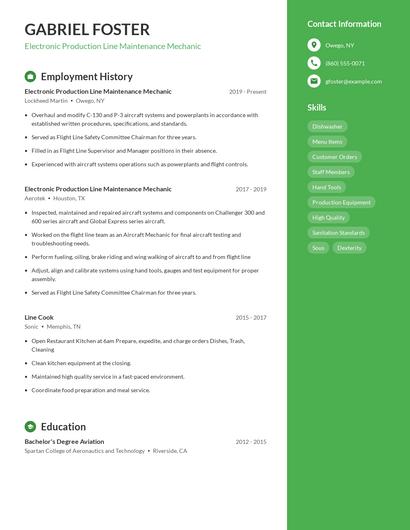 Electronic Production Line Maintenance Mechanic Resume