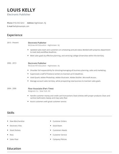Electronic Publisher Resume