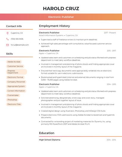 Electronic Publisher Resume