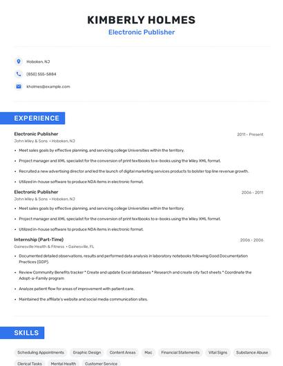 Electronic Publisher Resume
