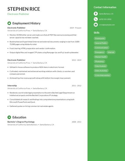 Electronic Publisher Resume