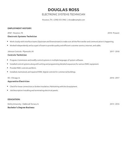 Electronic Systems Technician Resume