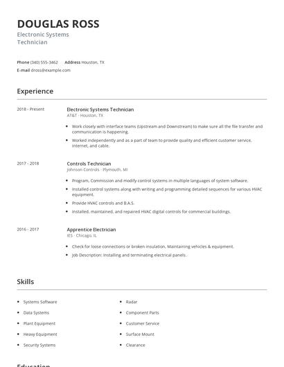Electronic Systems Technician Resume