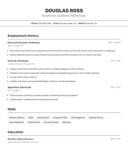 Electronic Systems Technician Resume
