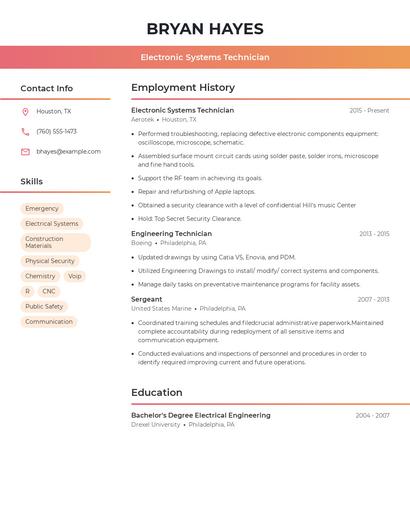 Electronic Systems Technician Resume