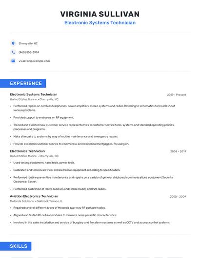 Electronic Systems Technician Resume
