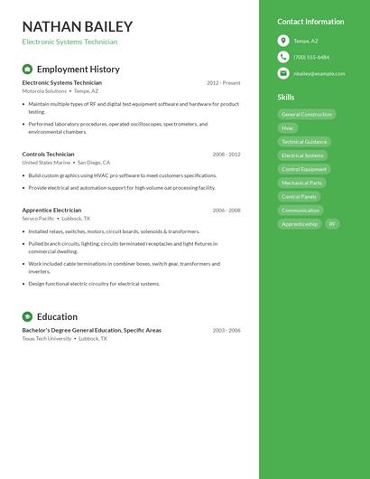 Electronic Systems Technician Resume