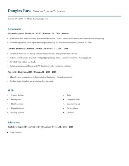 Electronic Systems Technician Resume