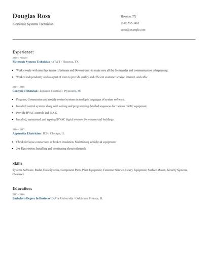 Electronic Systems Technician Resume
