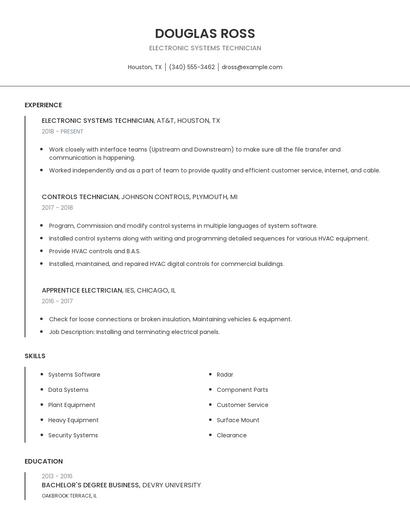 Electronic Systems Technician Resume