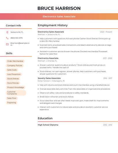 Electronics Sales Associate Resume