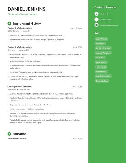 Electronics Sales Associate Resume