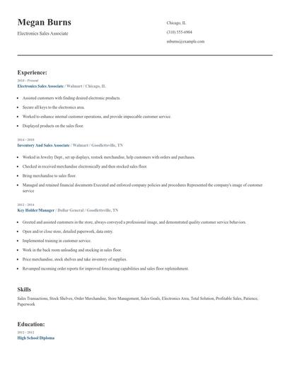Electronics Sales Associate Resume