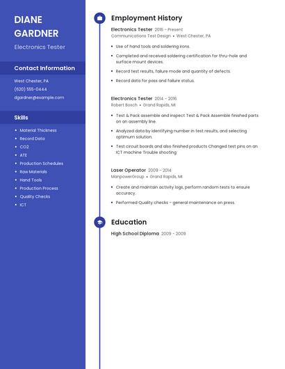 Electronics Tester Resume