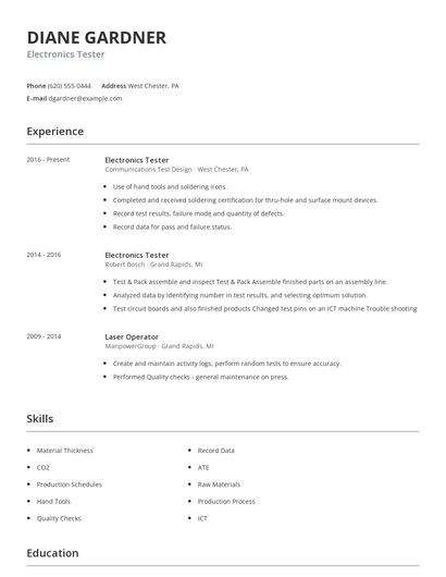 Electronics Tester Resume