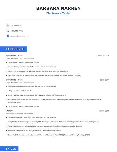 Electronics Tester Resume