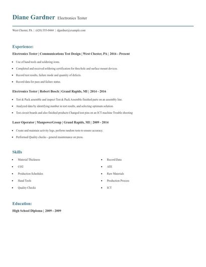 Electronics Tester Resume