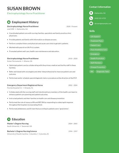 Electrophysiology Nurse Practitioner Resume