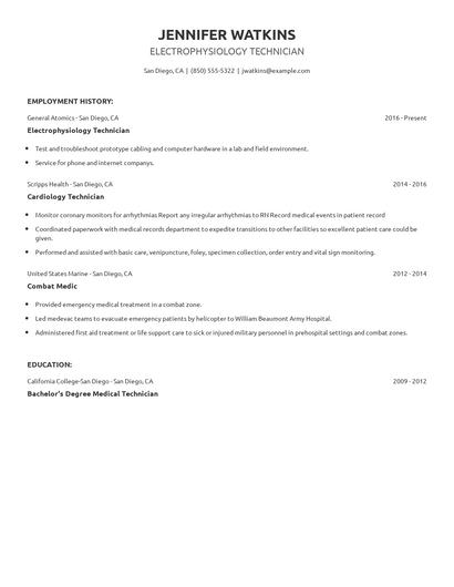 Electrophysiology Technician Resume