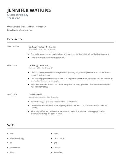 Electrophysiology Technician Resume