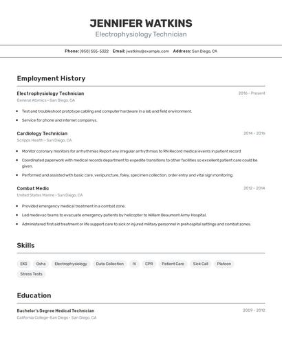 Electrophysiology Technician Resume