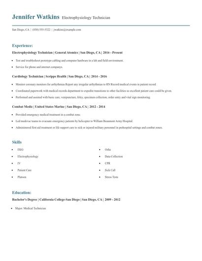 Electrophysiology Technician Resume