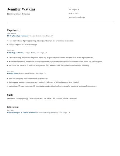 Electrophysiology Technician Resume