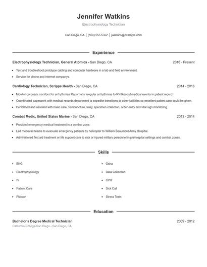 Electrophysiology Technician Resume
