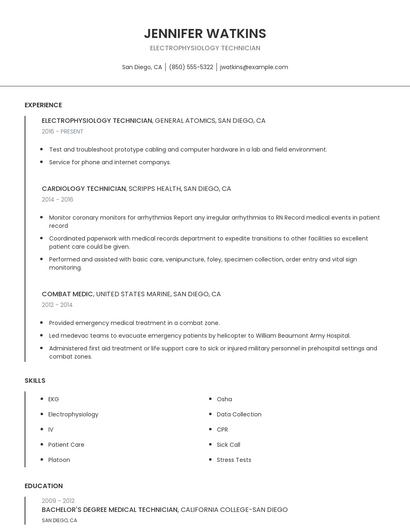 Electrophysiology Technician Resume