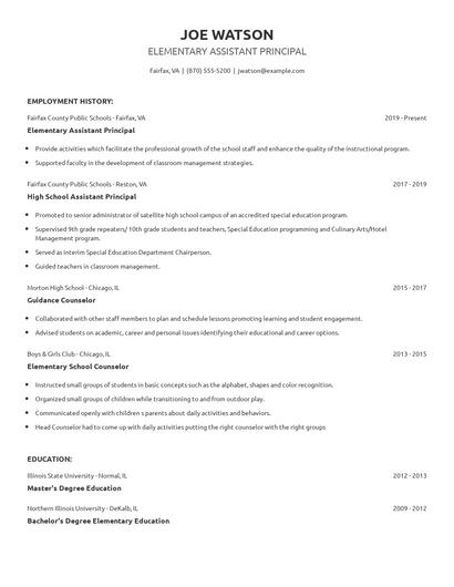 Elementary Assistant Principal Resume