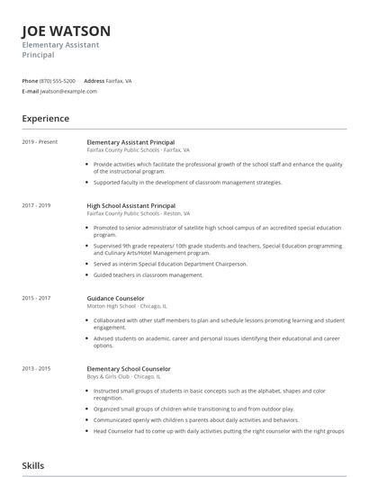 Elementary Assistant Principal Resume