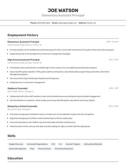 Elementary Assistant Principal Resume