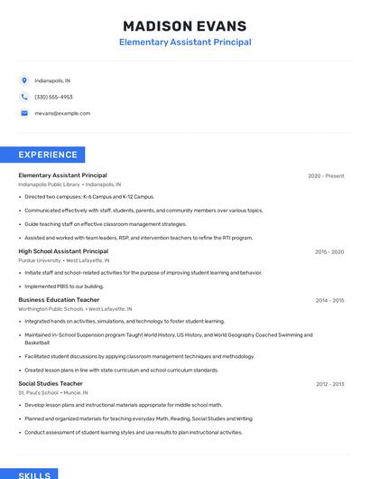 Elementary Assistant Principal Resume