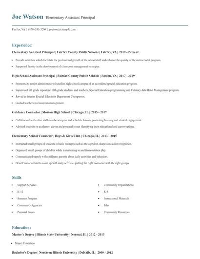 Elementary Assistant Principal Resume