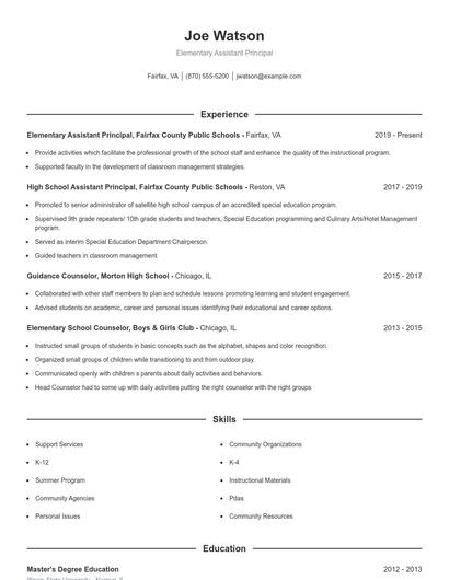 Elementary Assistant Principal Resume