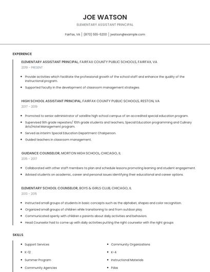 Elementary Assistant Principal Resume