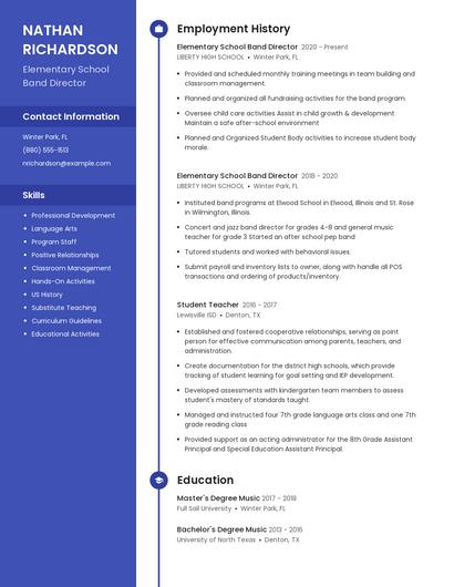 Elementary School Band Director Resume