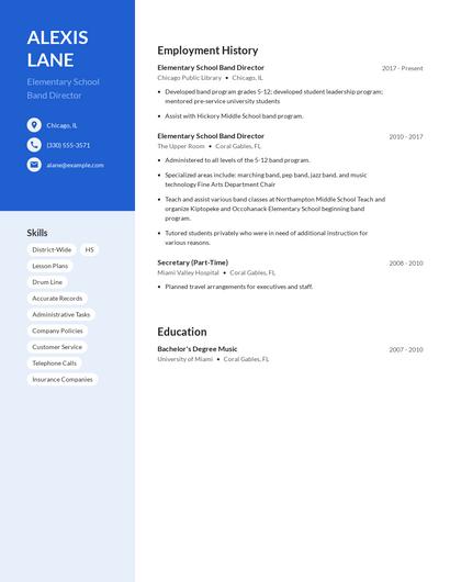 Elementary School Band Director Resume