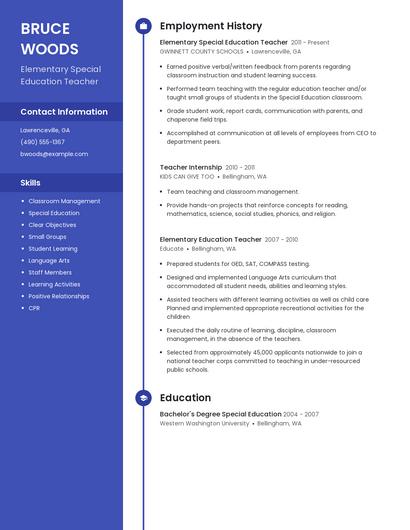 Elementary Special Education Teacher Resume